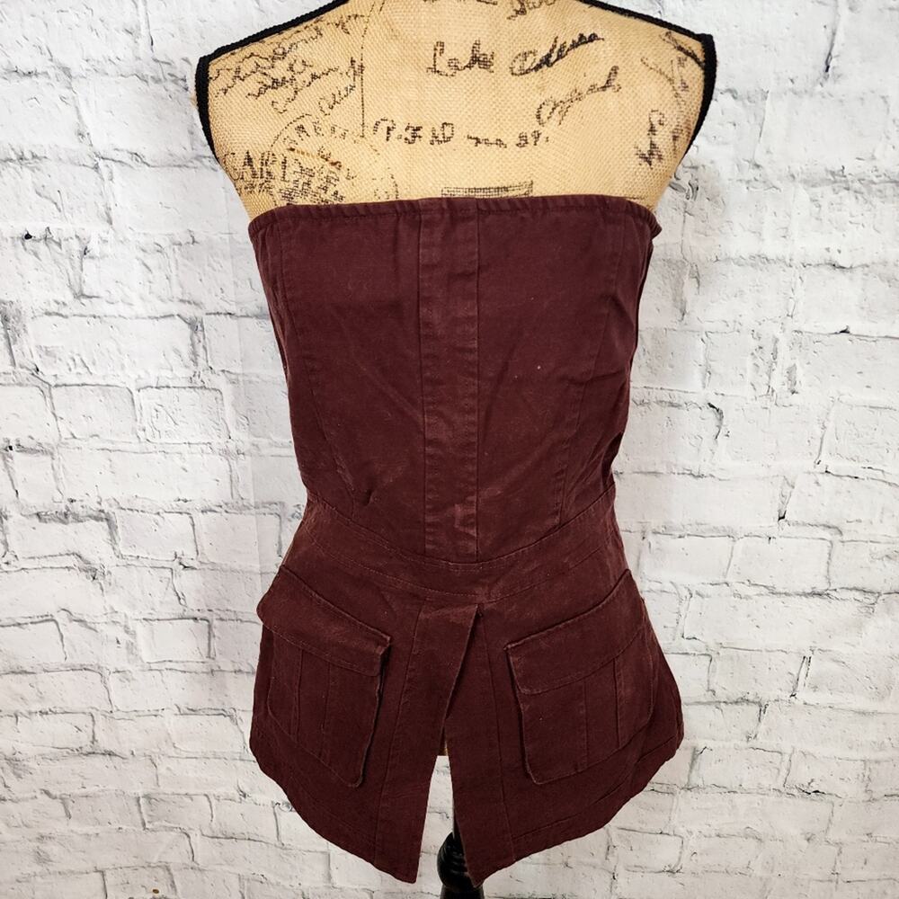 Inspr-d by tezza utility corset top Sz S brown granite pockets blouse A37C
